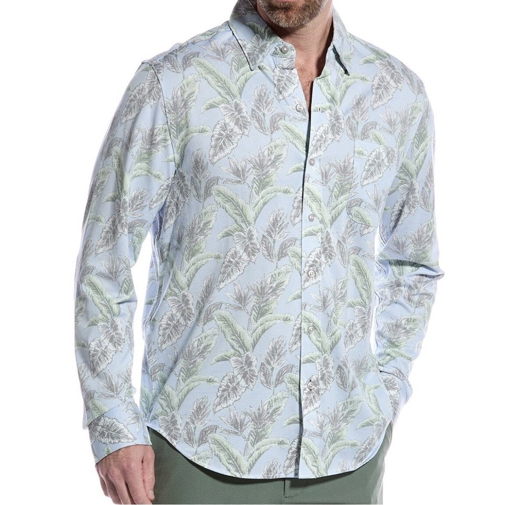 Tommy Bahama Shirt SAN Lucio Stretch Vibrant Fronds Sky Blue Men 3XLT Long Slvs